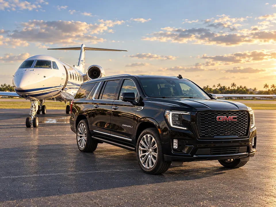 The GMC Yukon XL Denali beside a private aircraft